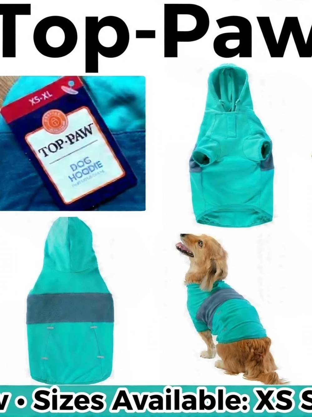 Top Paw Teal & Gray Dog Hoodie - Teal Pet Sweatshirt with Hood